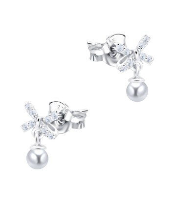 Bow Pearl Silver Stud Earring STS-6916